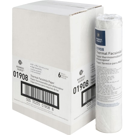 Business Source Thermal Paper, 8 1/2" x 98 ft, White, PK6 01908